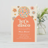 Groovy Retro 70s Laten we Disco Birthday Party Kaart (Staand voorkant)