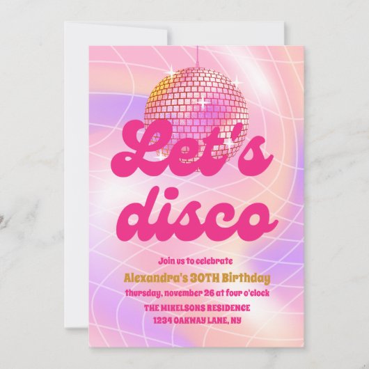 Groovy Retro 70s Laten we Disco Birthday Party Kaart (Voorkant)