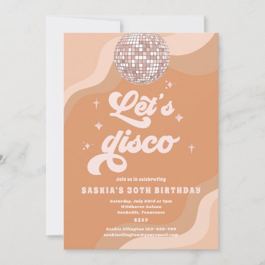 Groovy Retro 70s Laten we Disco Birthday Party Kaart (Voorkant)