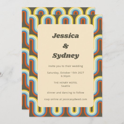 Groovy Retro 70's Olive Green Unique Wedding Kaart (Voorkant / Achterkant)