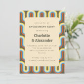 Groovy Retro 70s Olive Pattern Engagement Party Kaart (Staand voorkant)