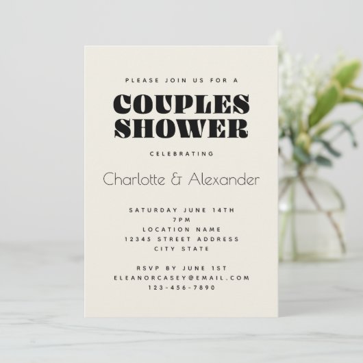 Groovy Retro 70s-ontwerp in Black Couples Shower Kaart (Staand voorkant)
