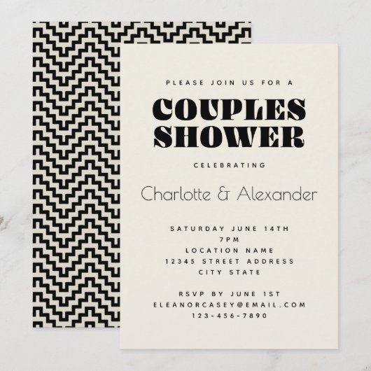 Groovy Retro 70s-ontwerp in Black Couples Shower Kaart (Voorkant / Achterkant)