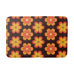 Groovy Retro 70s Oranje en Gele Bloemen Badmat