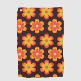 Groovy Retro 70s Oranje en Gele Bloemen  Golfhanddoek