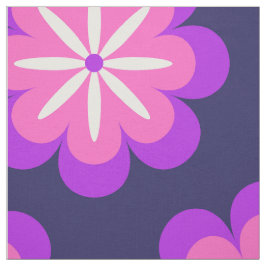 Groovy Retro 70s Paarse Roze Bloemen Patroon Stof