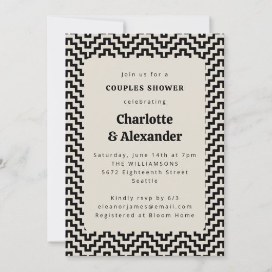 Groovy Retro 70s Patroon in Black Couples Shower Kaart (Voorkant)