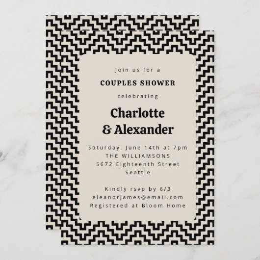 Groovy Retro 70s Patroon in Black Couples Shower Kaart (Voorkant / Achterkant)