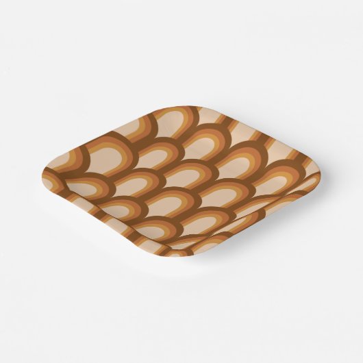 Groovy Retro 70s Patroonontwerp in bruin huwelijk Papieren Bordje (Gebogen)