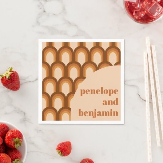 Groovy Retro 70s Pattern Brown Custom Name Wedding Servet (Insitu)