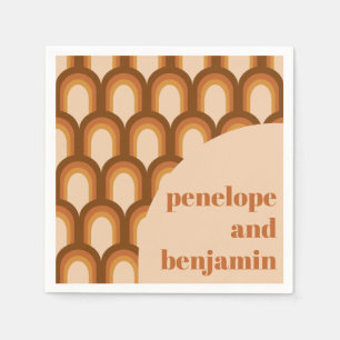 Groovy Retro 70s Pattern Brown Custom Name Wedding Servet