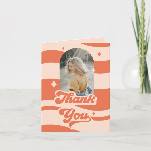 Groovy Retro 70s Peach Afstuderen bedankje Bedankkaart (Voorkant)