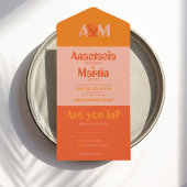 Groovy Retro 70s Perzik Sinaasappel Bold Bruiloft All In One Uitnodiging