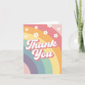Groovy Retro 70s Rainbow Baby shower Bedankkaart (Voorkant)