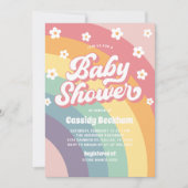 Groovy Retro 70s Rainbow Baby shower Kaart (Voorkant)