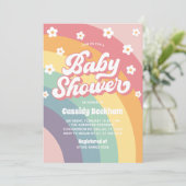 Groovy Retro 70s Rainbow Baby shower Kaart (Staand voorkant)