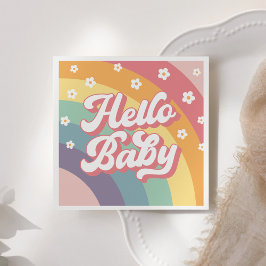 Groovy Retro 70s Rainbow Baby shower Servet