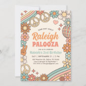 Groovy Retro 70s Rainbow Birthday uitnodiging (Voorkant)