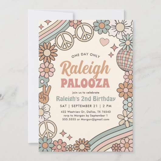 Groovy Retro 70s Rainbow Birthday uitnodiging (Voorkant)