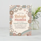 Groovy Retro 70s Rainbow Birthday uitnodiging (Staand voorkant)