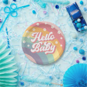 Groovy Retro 70s Rainbow Daisy Baby shower Papieren Bordje (Feest)