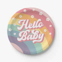 Groovy Retro 70s Rainbow Daisy Baby shower Papieren Bordje