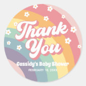 Groovy Retro 70s Rainbow Daisy Baby shower Ronde Sticker (Voorkant)