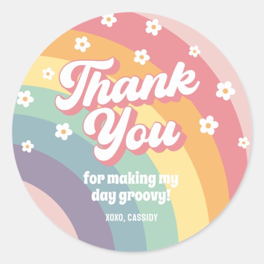 Groovy Retro 70s Rainbow Daisy Verjaardag Ronde Sticker (Voorkant)
