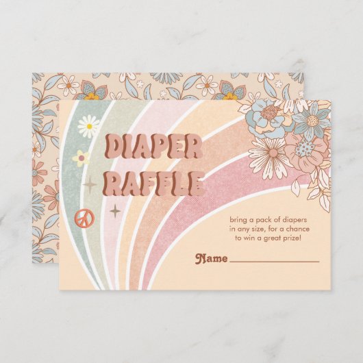 Groovy Retro 70s | Rainbow Diaper Raffle Informatiekaartje (Voorkant / Achterkant)