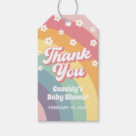 Groovy Retro 70s Regenboog Daisy Baby Shower  Cadeaulabel