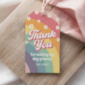 Groovy Retro 70s Regenboog Madelief Verjaardag  Cadeaulabel