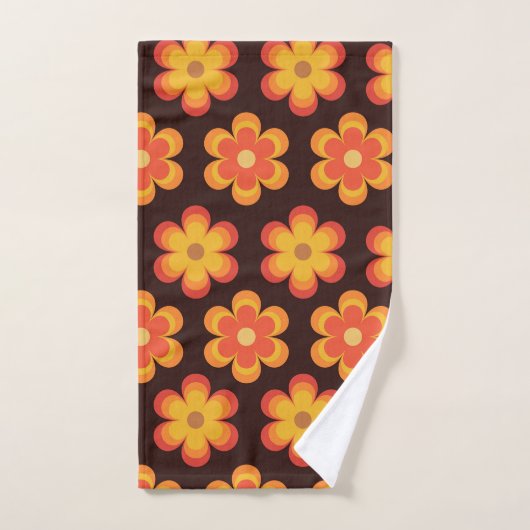Groovy Retro 70s Sinaasappel en gele bloemen Bad Handdoek (Handdoek)