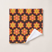 Groovy Retro 70s Sinaasappel en gele bloemen Bad Handdoek (Wasdoekje)