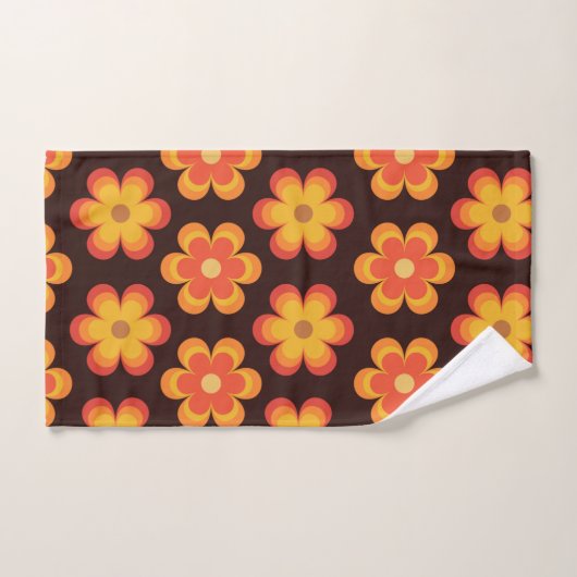 Groovy Retro 70s Sinaasappel en gele bloemen Bad Handdoek (Handdoek)