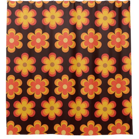 Groovy Retro 70s Sinaasappel en gele bloemen Douchegordijn (Voorkant)