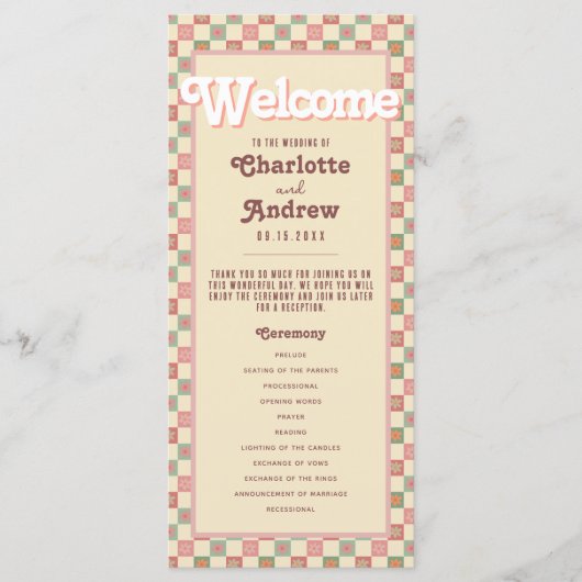 Groovy Retro 70s Summer Wedding Programma Programmakaart (Voorkant)