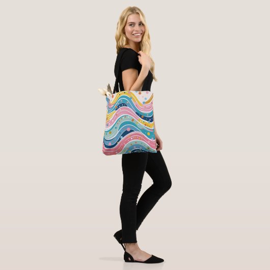 Groovy Retro 70s Wavy Abstract Pattern Tote Bag (Op model)