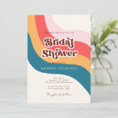 Groovy Retro 70s Wavy Lines Foto Vrijgezellenfeest Kaart (Staand voorkant)