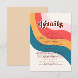 Groovy Retro 70s Wavy Lines Wedding Details Kaart
