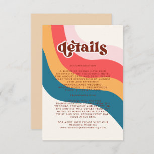 Groovy Retro 70s Wavy Lines Wedding Details Kaart
