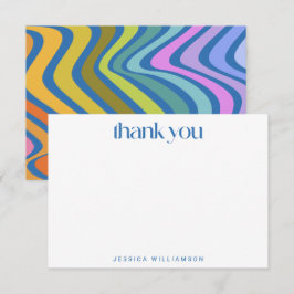 Groovy Retro Abstract Blue Custom Vrijgezellenfees Bedankkaart