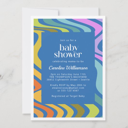 Groovy Retro Abstract regenboogblauw Baby shower Kaart (Voorkant)