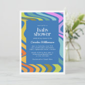 Groovy Retro Abstract regenboogblauw Baby shower Kaart (Staand voorkant)