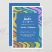 Groovy Retro Abstract regenboogblauw Baby shower Kaart (Voorkant / Achterkant)
