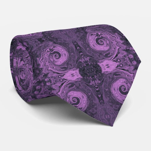 Groovy Retro Abstract Roze en Zwarte Draaikolk Stropdas (Opgerold)