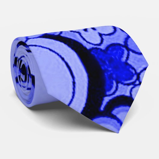 Groovy Retro Abstracte Flowers Sapphire Blue Strop Stropdas (Opgerold)