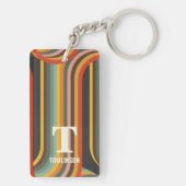 Groovy retro Abstracte lijnen monogram Sleutelhanger (achterkant)