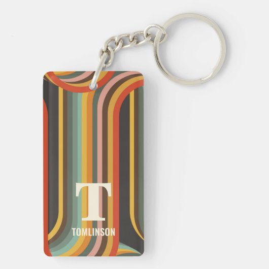 Groovy retro Abstracte lijnen monogram Sleutelhanger (achterkant)