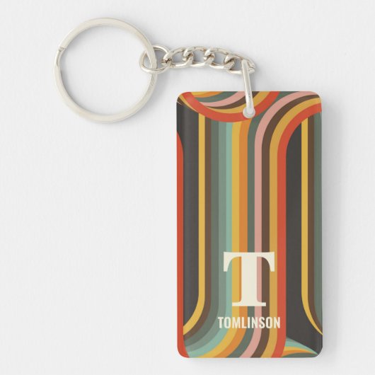 Groovy retro Abstracte lijnen monogram Sleutelhanger (Voorkant)