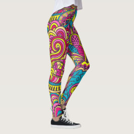 Groovy Retro Abstracte Moderne Stijl Trendy Doodle Leggings